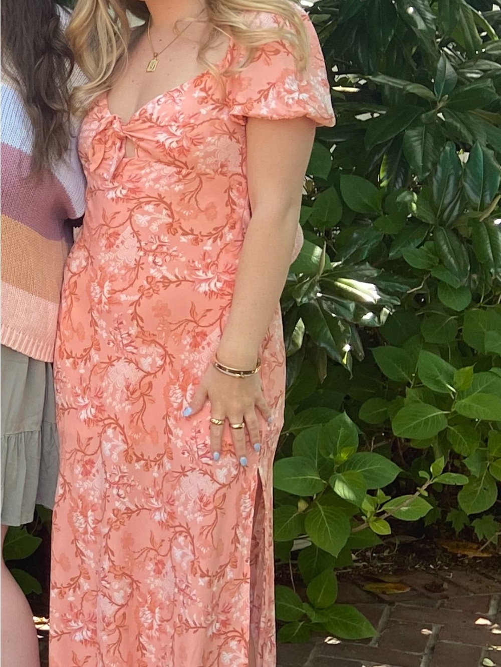 Hello Molly Peach Floral Tie-Front Maxi Dress